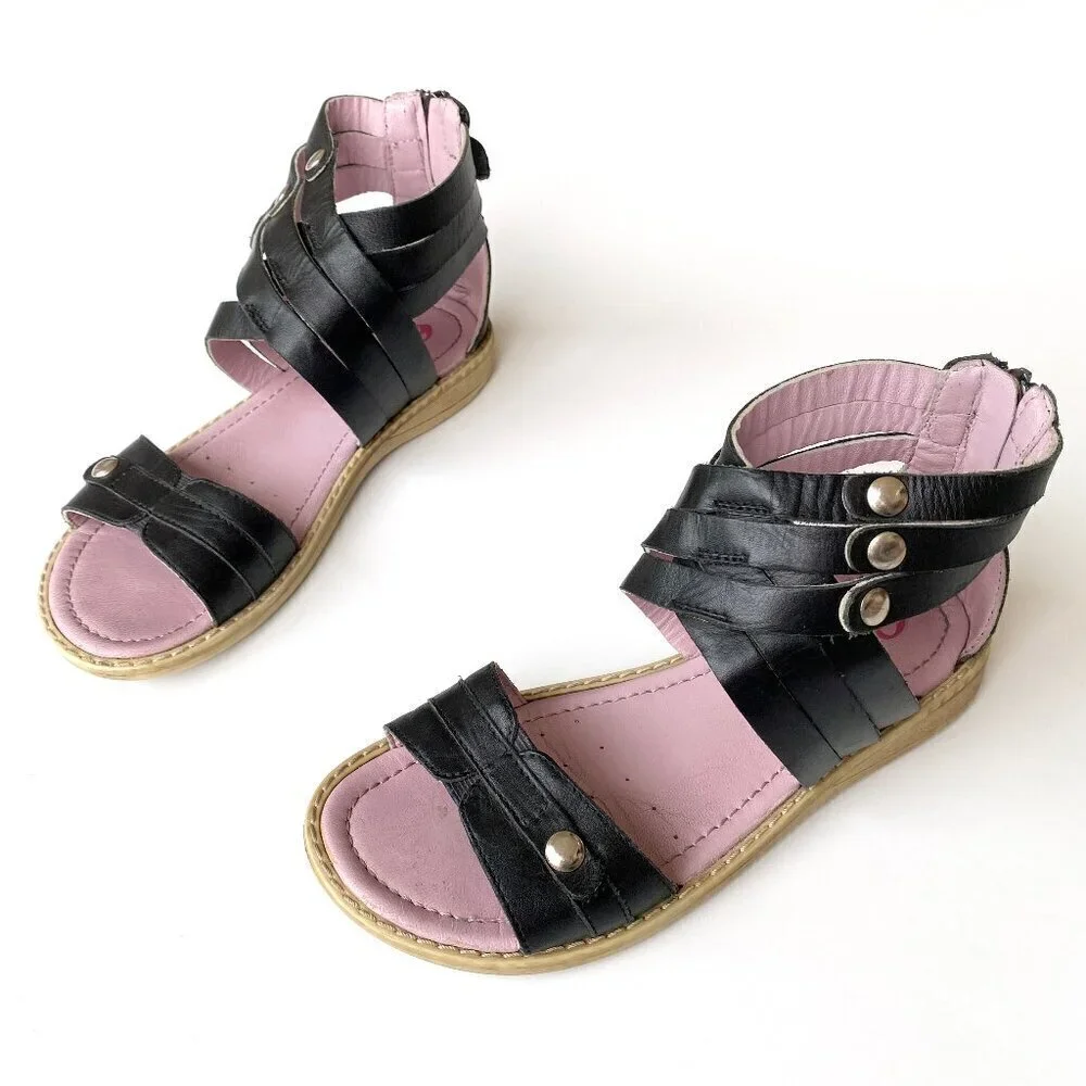 Billowy Girls Black Leather Gladiator Sandals EU 33 US 2
